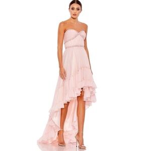 Mac Duggal Strapless Beaded Ruffle High Low Prom Gown Ice Pink Size 4 Princess